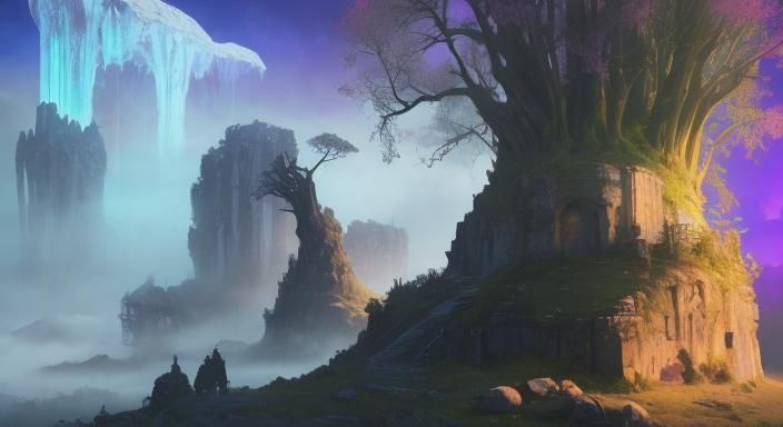 Mystical Warrior in Dark Fantasy Landscape, Digital Art