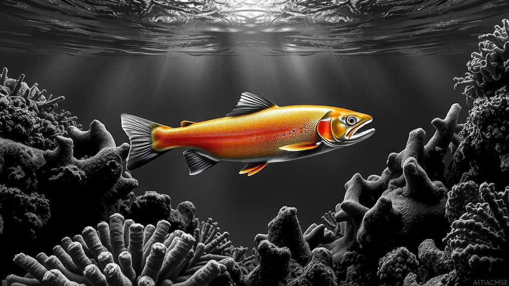 Colorful Trout in Black and White Ocean