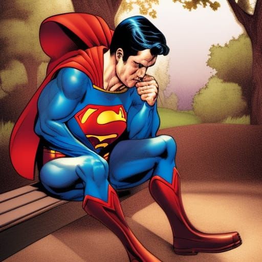 Superman on Bench: Comic Book Art Illustration
