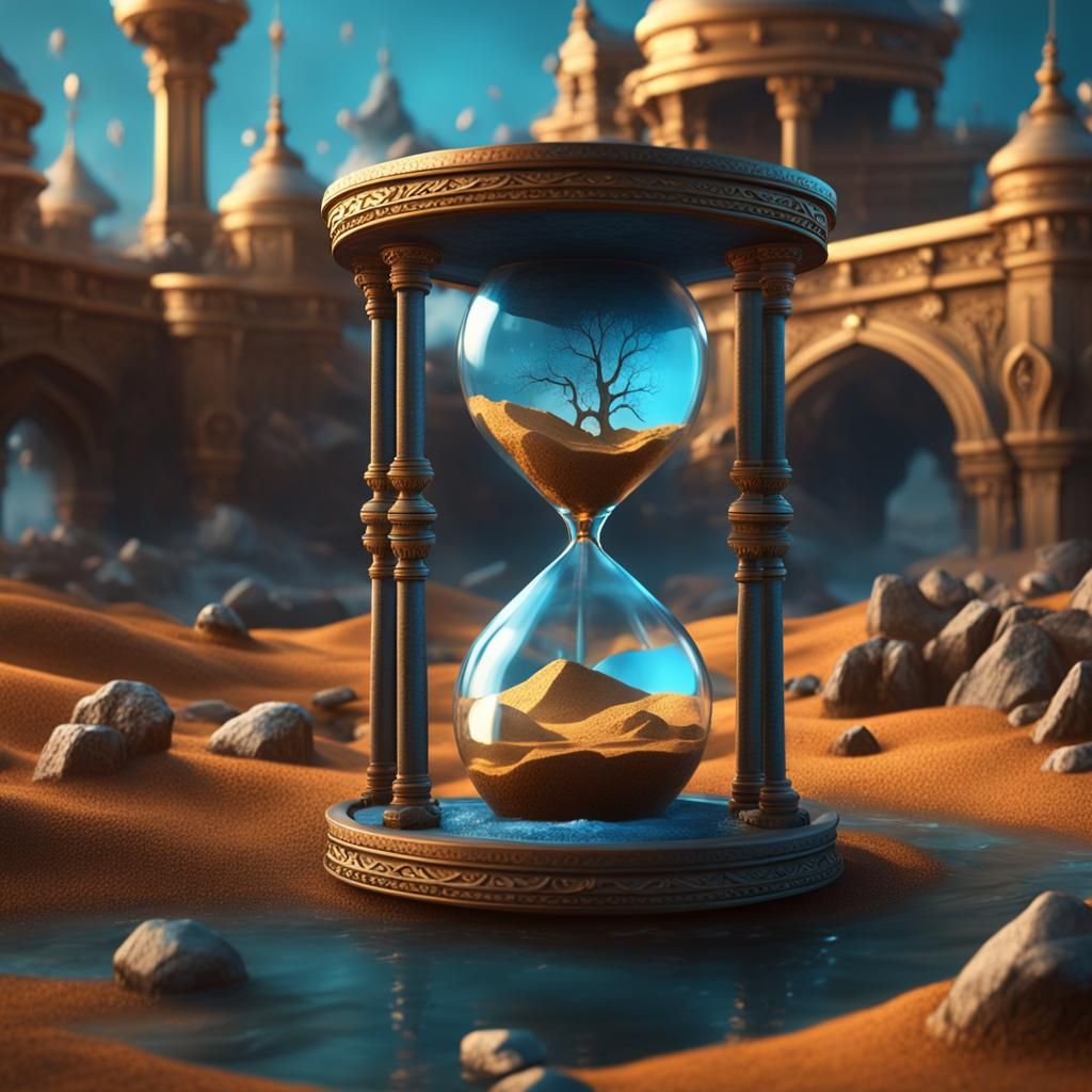 Fantastical Hourglass in Desert Oasis Concept Art