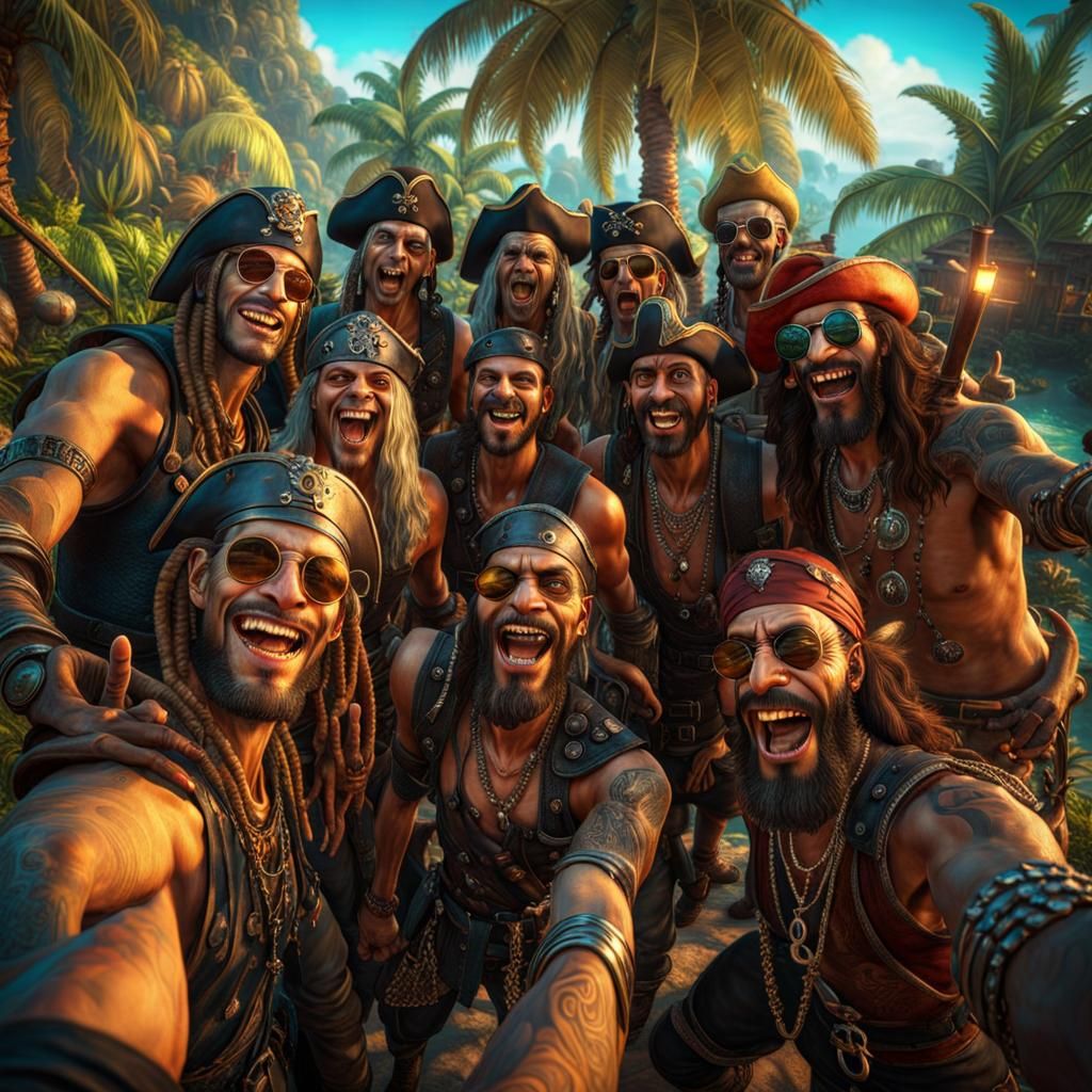 Joyful Pirate Punkers on Tropical Island