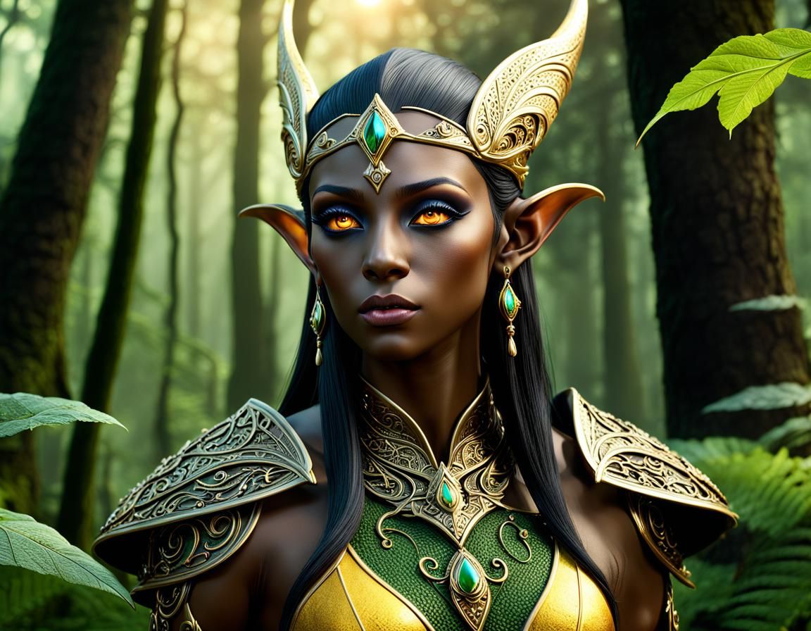 Detailed Dark Elf in Mystical Forest