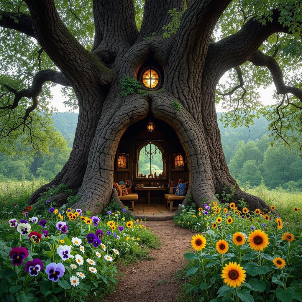 Infinite Hippie Village in Hollowed Oak Tree