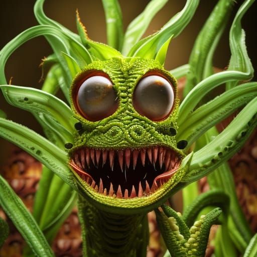 Surreal Alien Plant Blooms on Stage in a Gritty, High-Contra...