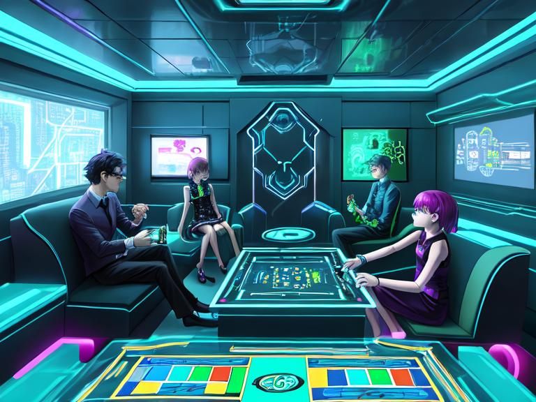 Futuristic Monopoly Game with Neon Lighting