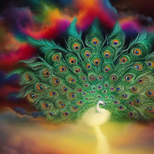 Surreal Summer Landscape with a Peacock Cloud