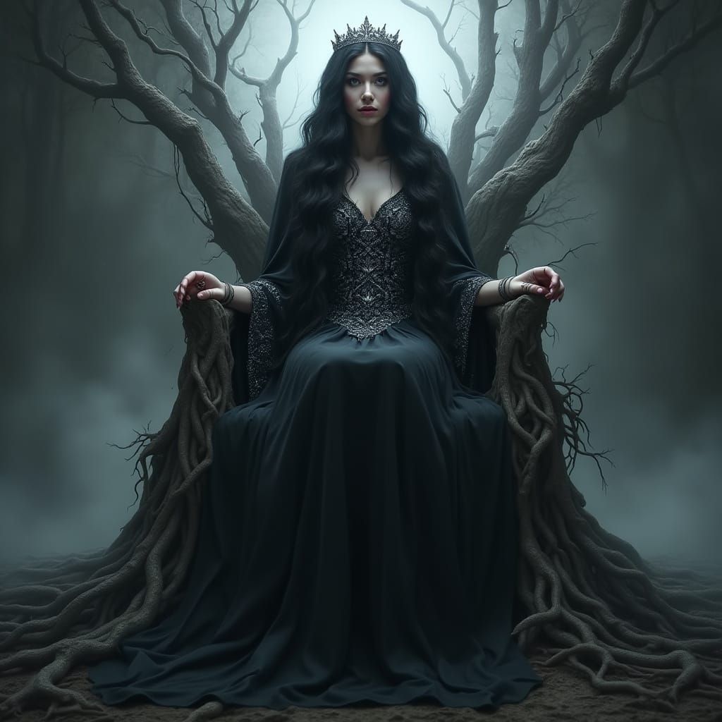 Regal Sorceress Commands the Shadows in Dark Surrealism