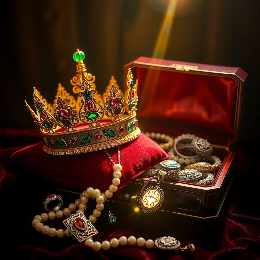 Luxurious Golden Treasure Trove in Opulent Still-Life Style