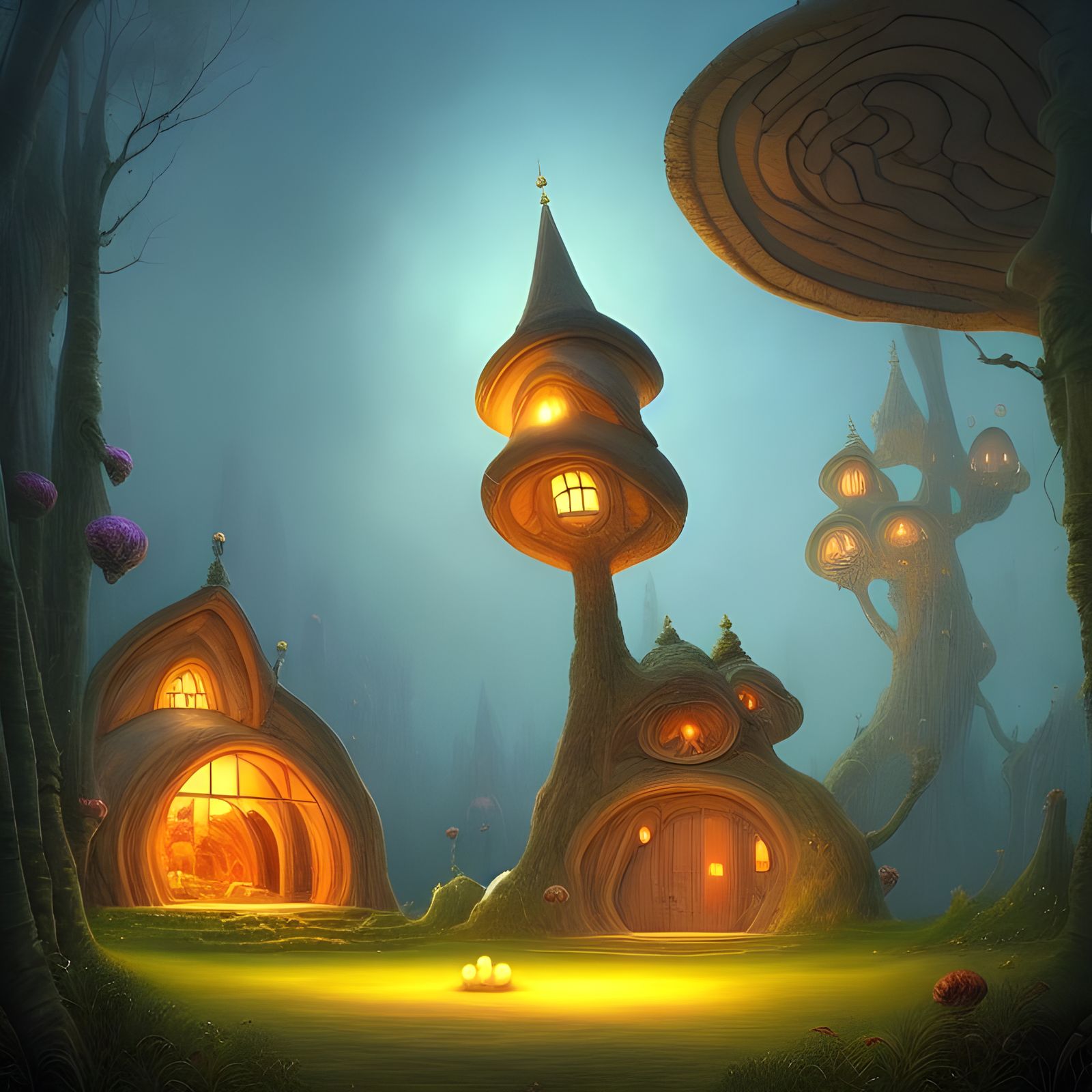 Astral Mushroom Gnome House, Hyperrealistic Digital Art