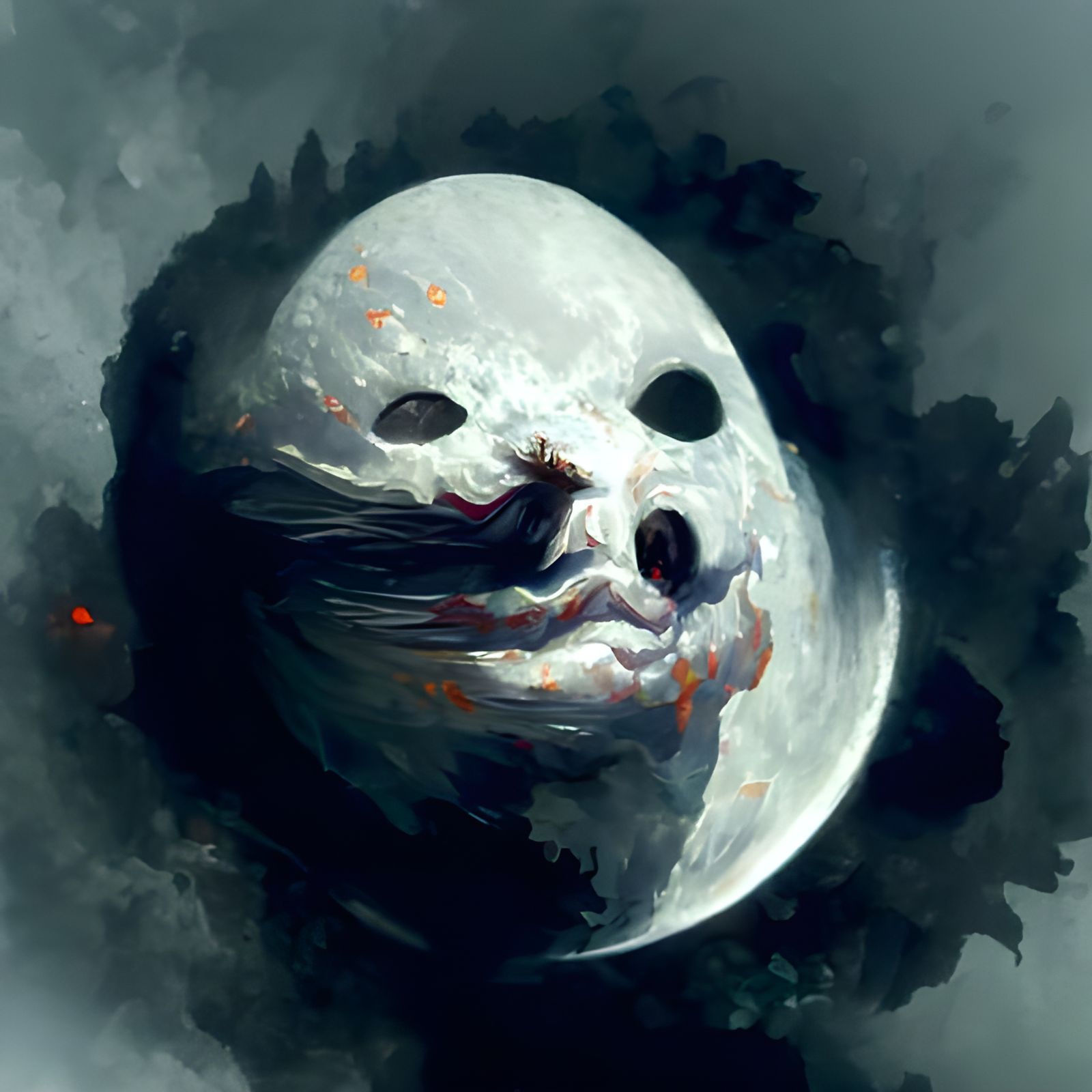 Sinister Moon Face in Dark Fantasy Style