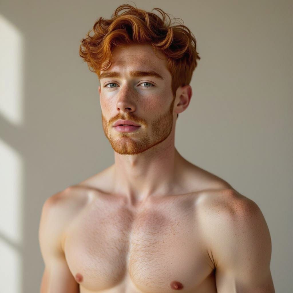 Hyperrealistic Portrait of Ginger Haired Male Model