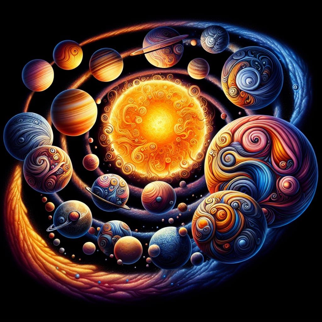 a hyperrealistic 5d art portrait of a spectacular solar syst...