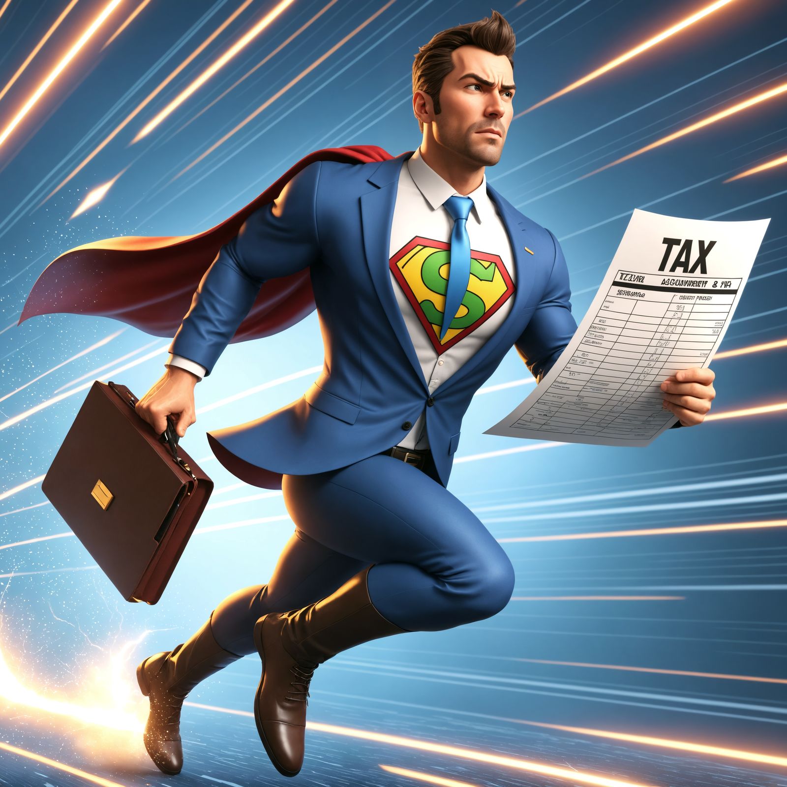 Tax Accountant Superhero Blazes with Super Speed