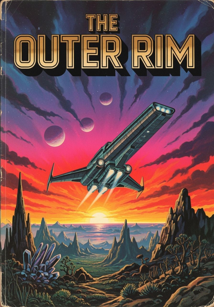 1970s Sci-Fi Book Cover: Spaceship Over Alien Landscape