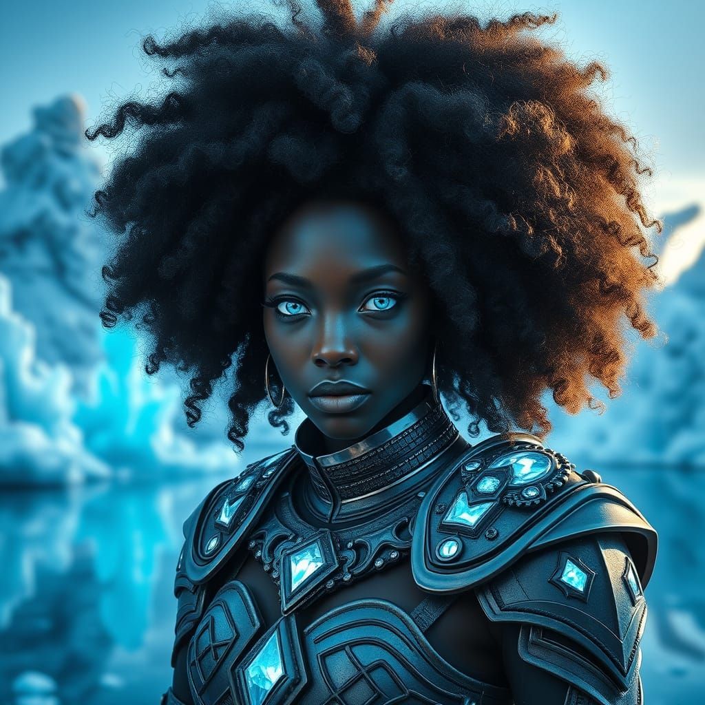 African Goddess in Arctic Wonderland, Hyperrealistic Render