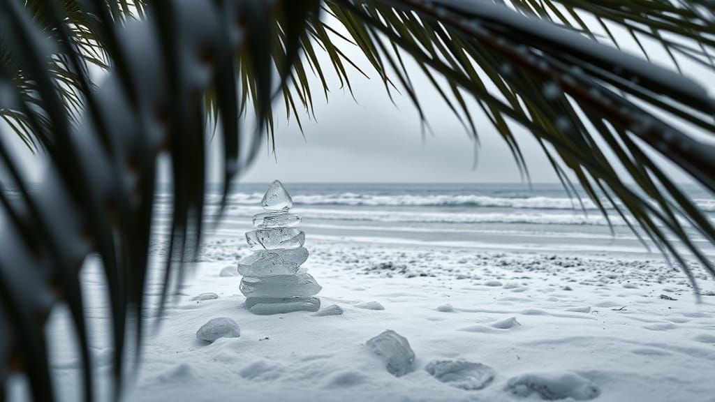 Zen Winter Beach with Ice Crystals
