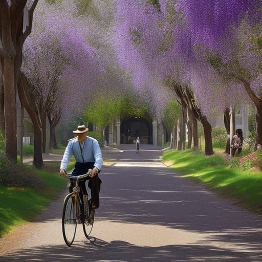 Vintage Gentleman Pedals Through Jacaranda Blooms in Toowoom...