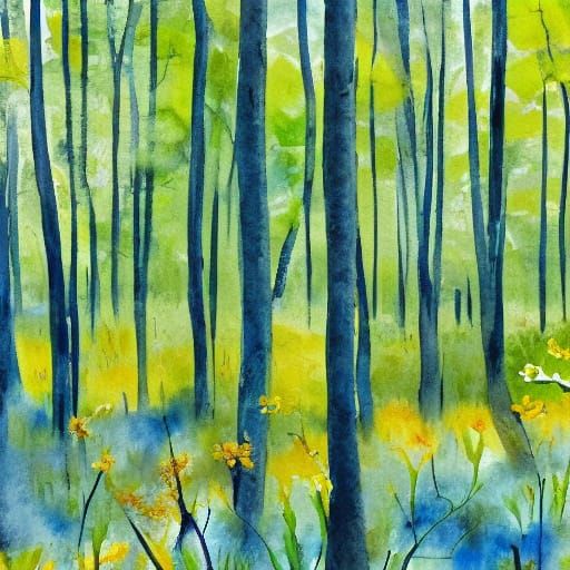 Sunlit Forest Glade in Watercolor Style