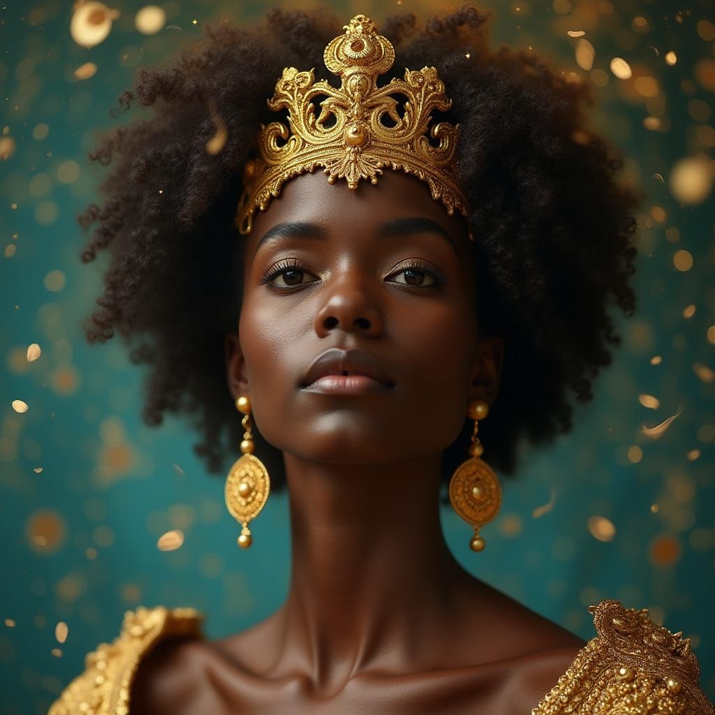 Celestial Afro-descendant Queen in Art Nouveau Style