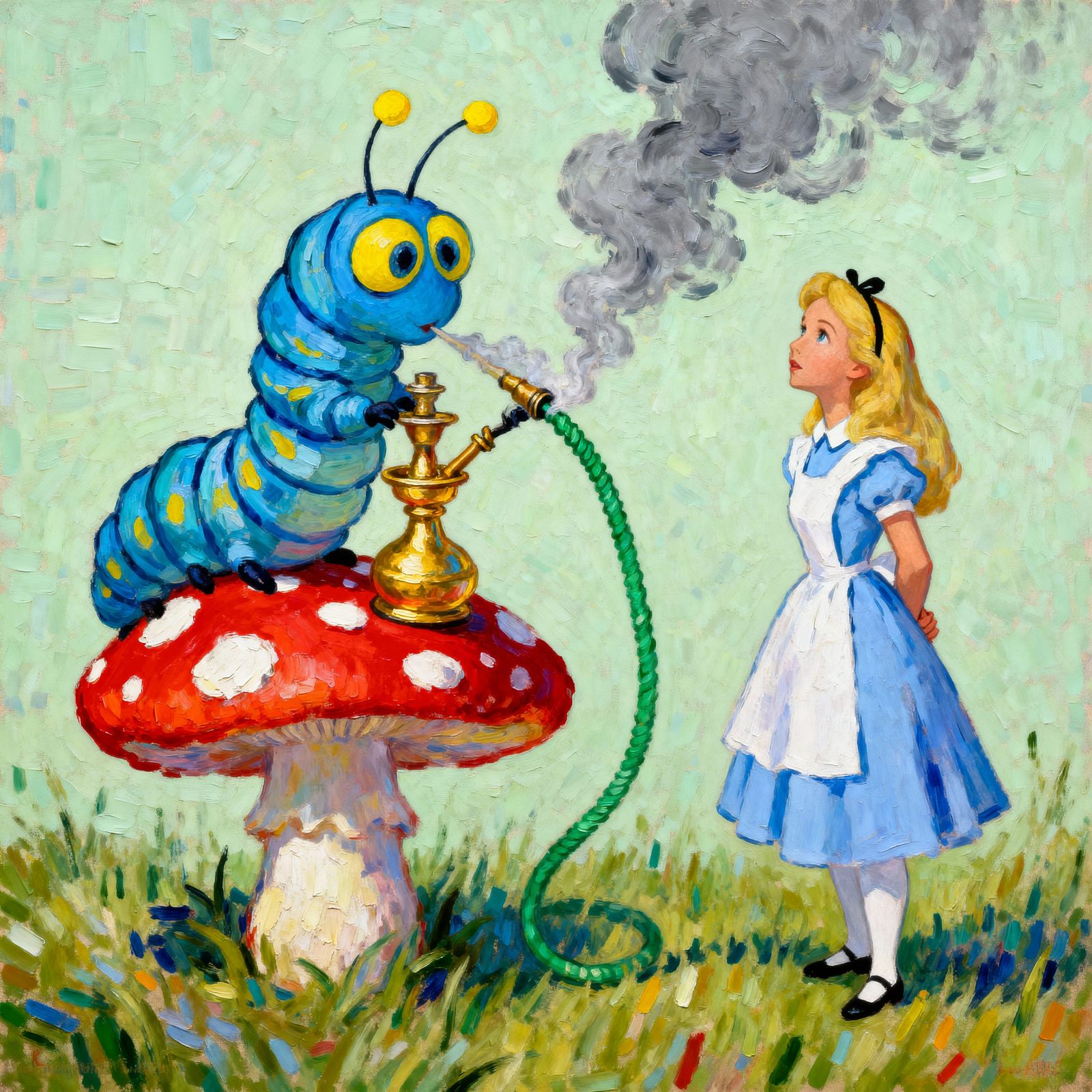 Alice Meets the Caterpillar in Wonderland Oil Painting
