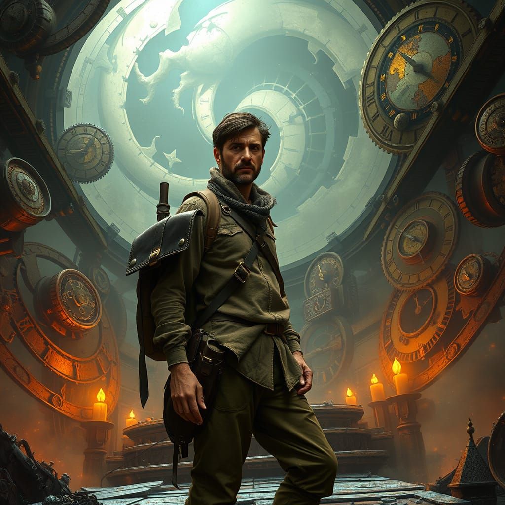 Time Traveler at Portal in Syd Mead Style