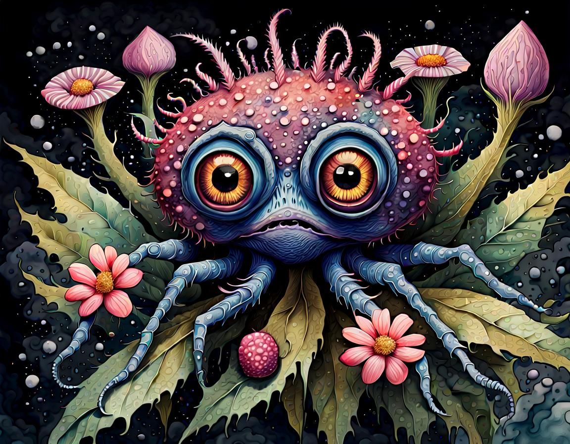 Strange Creature Close-up in Hyperdetailed Watercolor Style