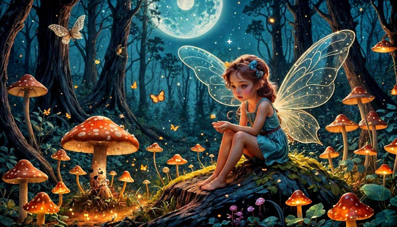 Moonlit Fairy in Forest, Oil Glazing Technique