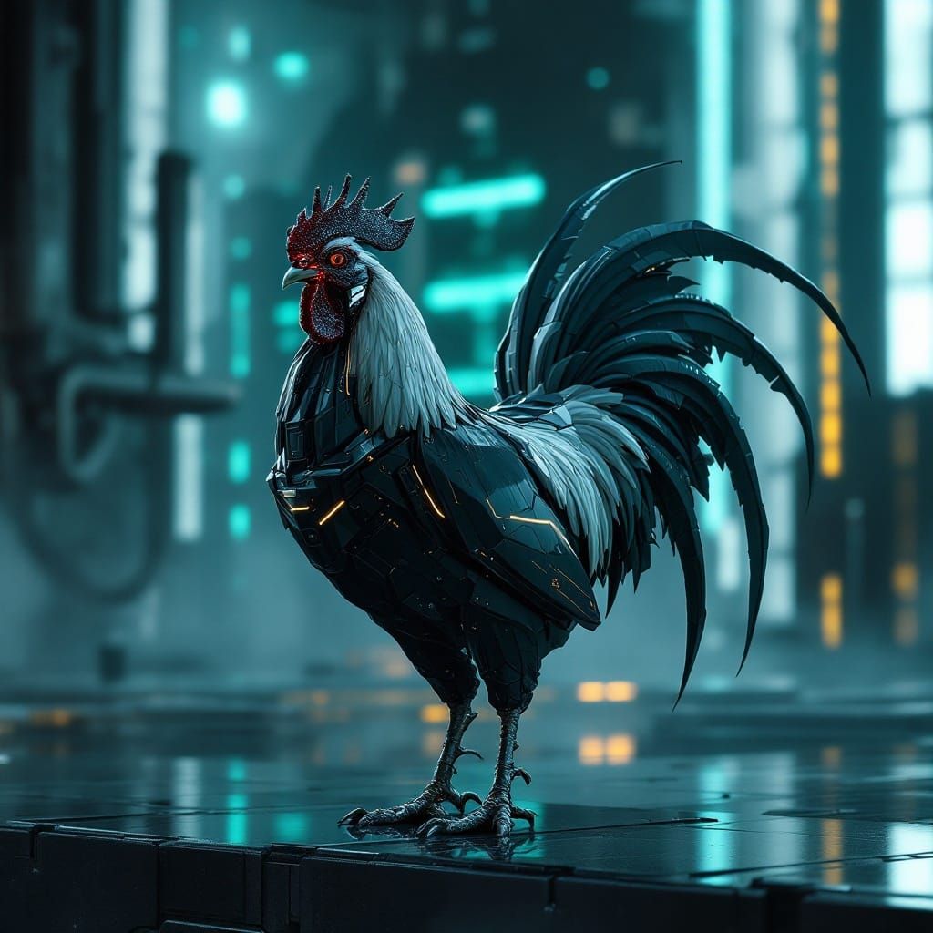 Futuristic Rooster in Neo-Industrial Style