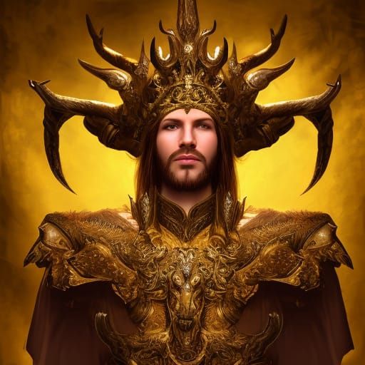 King with Elk Horn Crown in Gold Armor