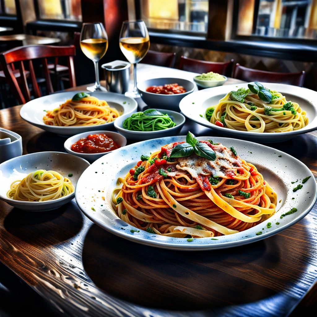 Beautiful Pasta Dishes in Digital Watercolor