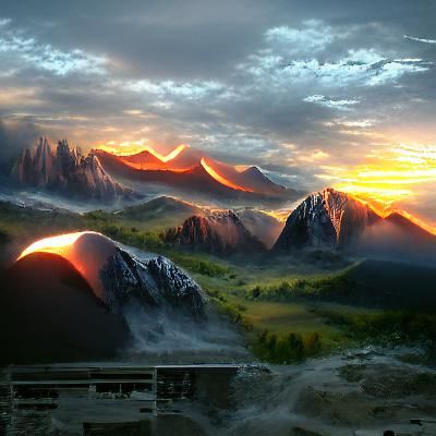 Majestic Sunrise Over Dark Mountain Range