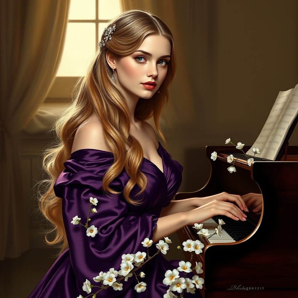 Acrylic and chalk highly detailed romantic, classical-style ...