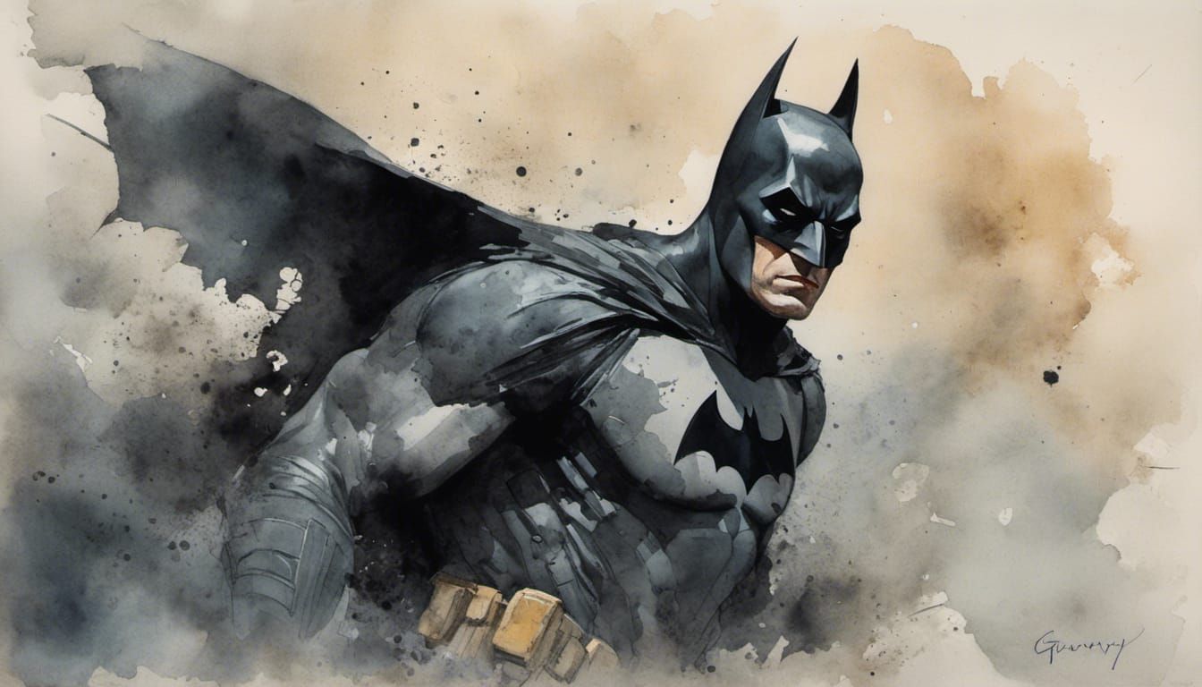 Batman Portrait in Watercolor Style