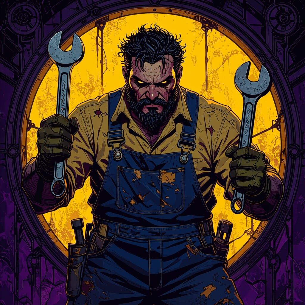 Menacing Mechanic Emerges in Dark Fantasy Art Nouveau Style