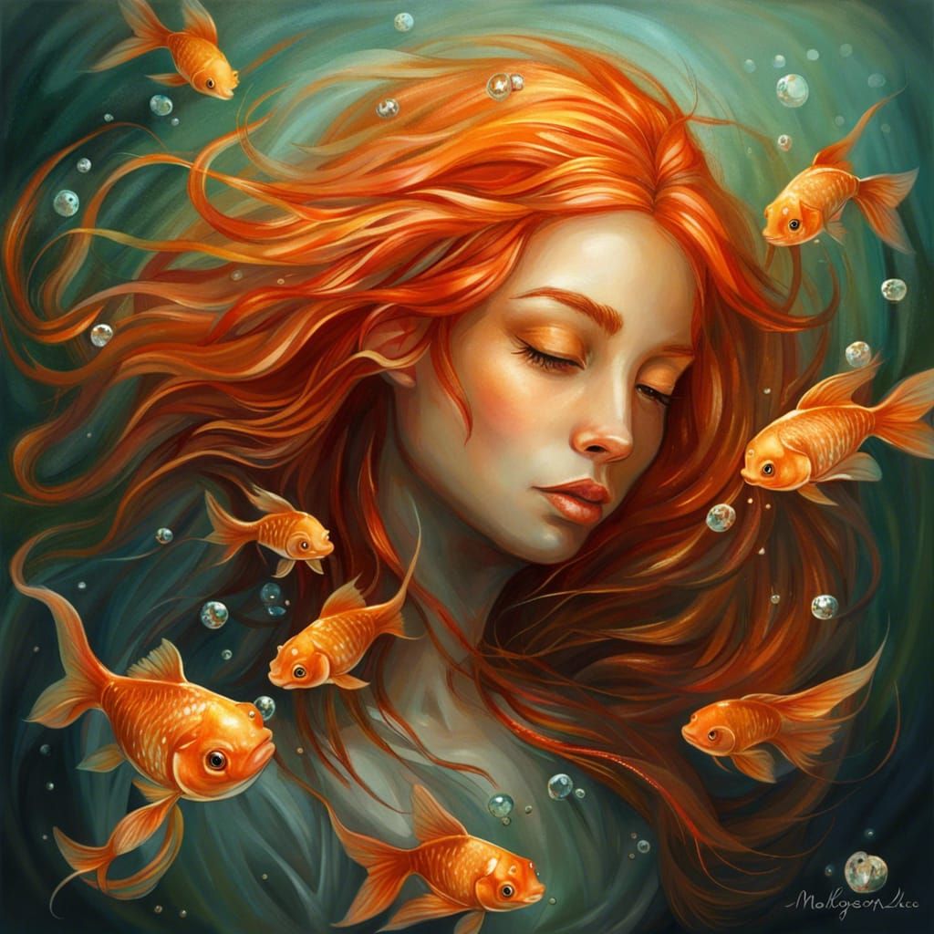 Humanoid Goldfish Portrait in Spring Spirit Art