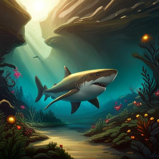 Cute Shark in Detailed Matte Painting Style