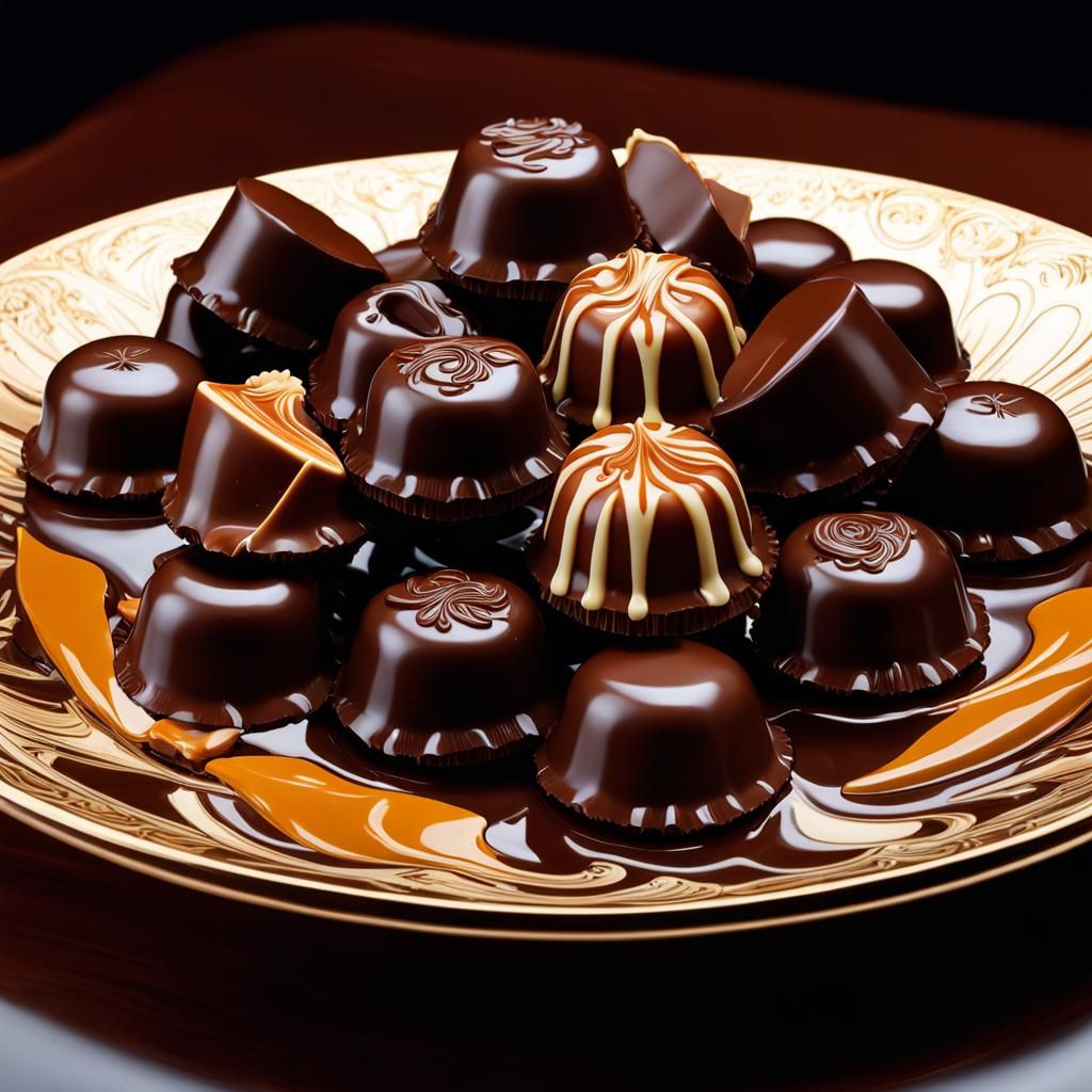 Chocolate Candies Art Portrait with Caramel Drizzle