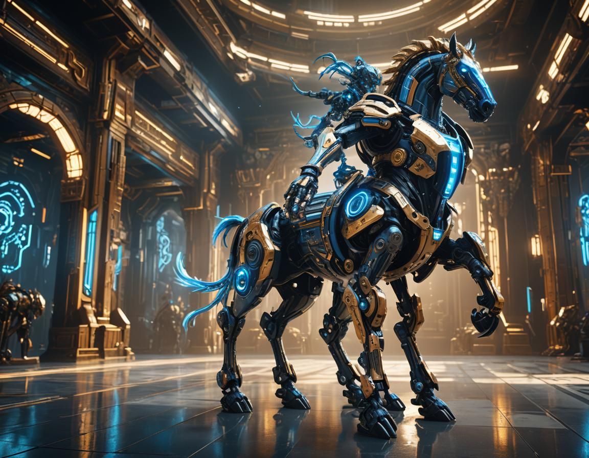 Cybernetic Centaur in Futuristic Temple