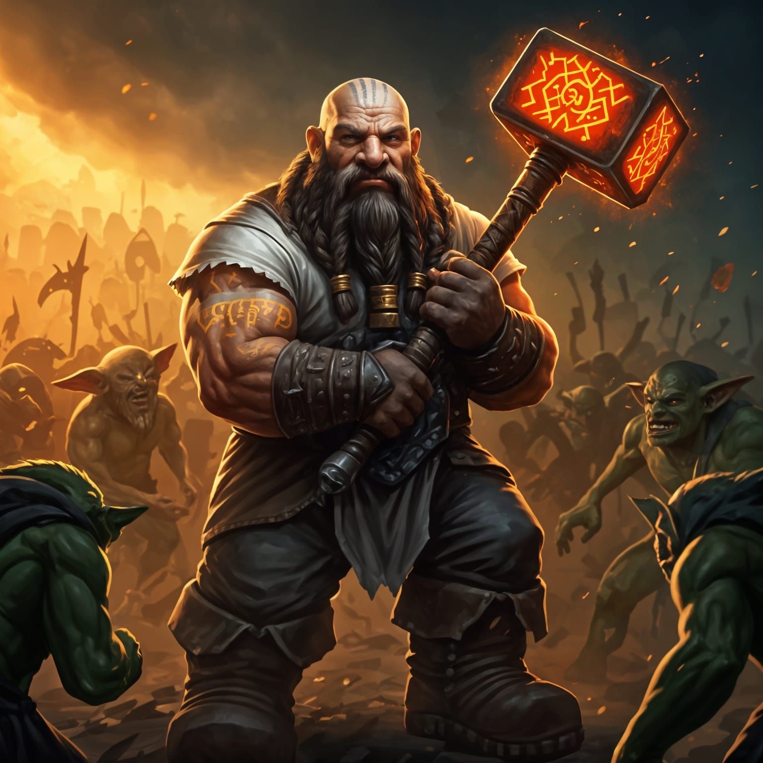 Dwarven Warrior Stands Firm Against Goblin Horde