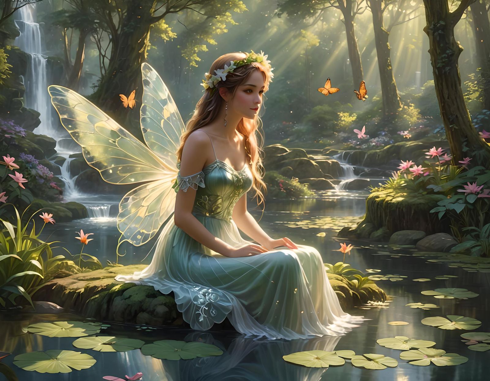 Ethereal Fairy with Wings in Enchanted Forest