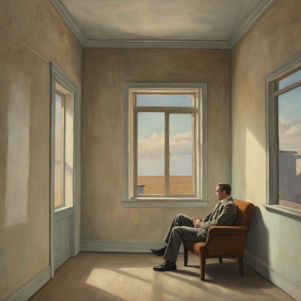 Man in Lifeless Room: Edward Hopper Oil Painting