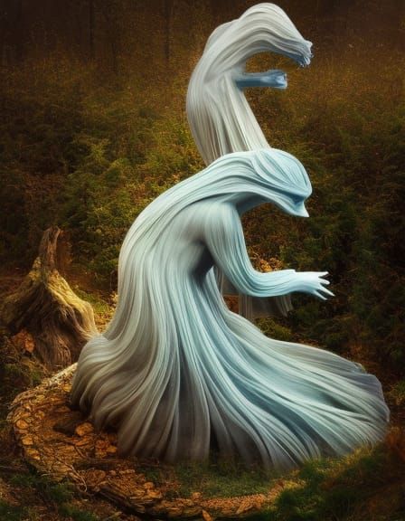 Surreal Starry Night with Wraiths and Mythical Sculptures