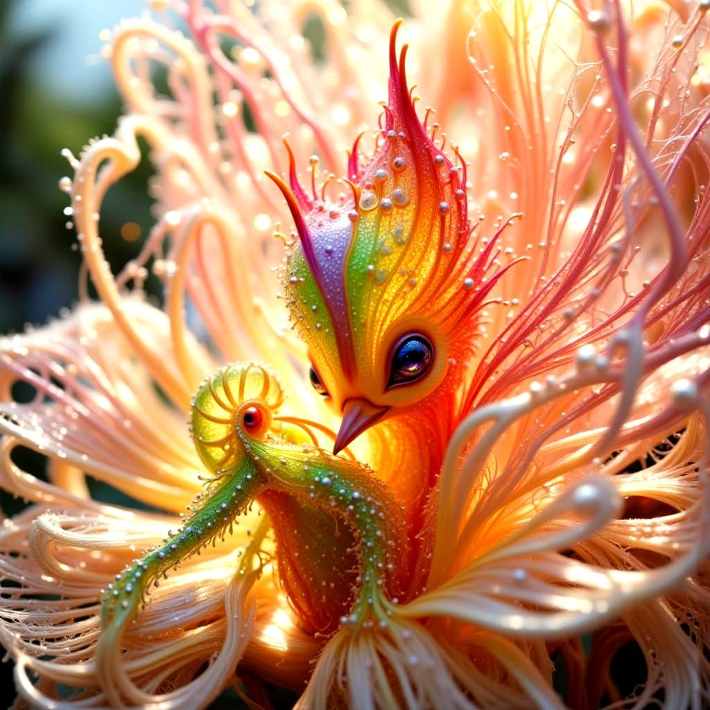 Rainbow Duckling Dances in Intricate Flower