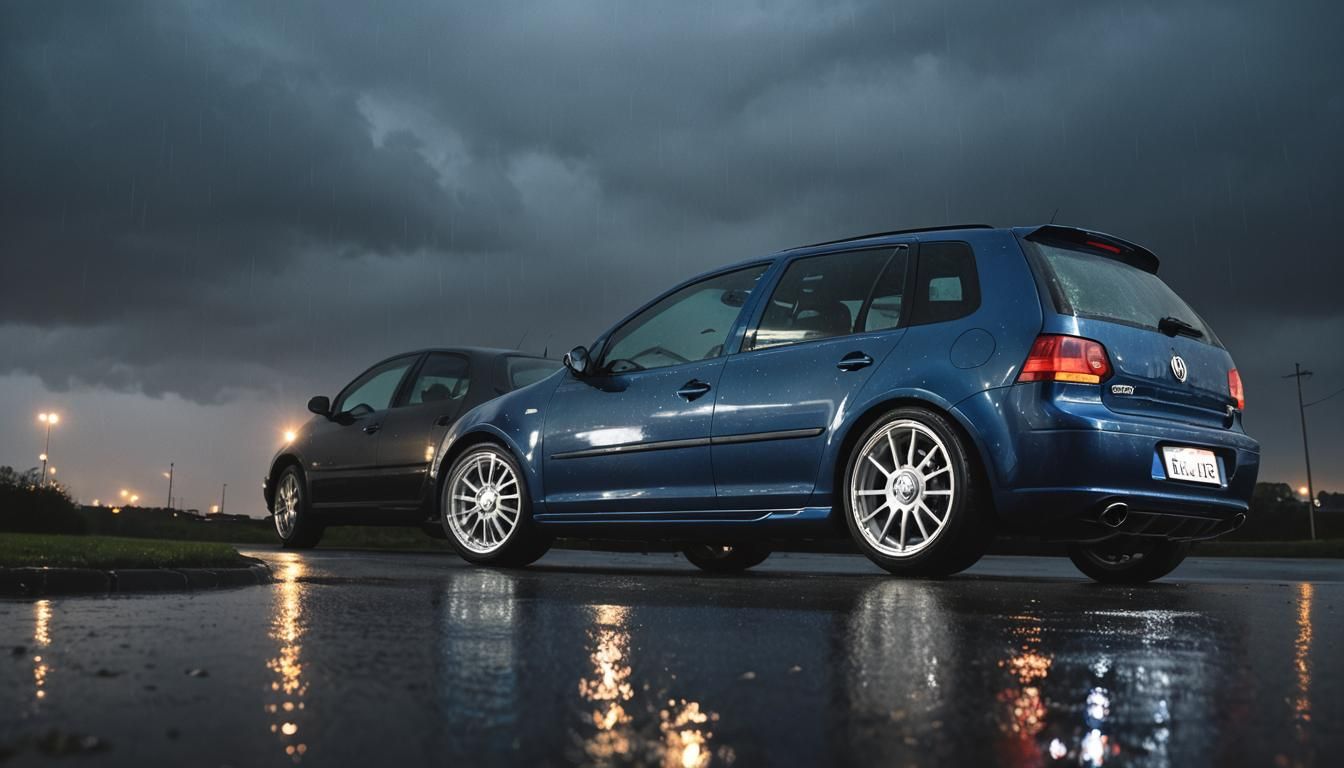 Blue VW Golf MK4 in Stormy Automotive Photography