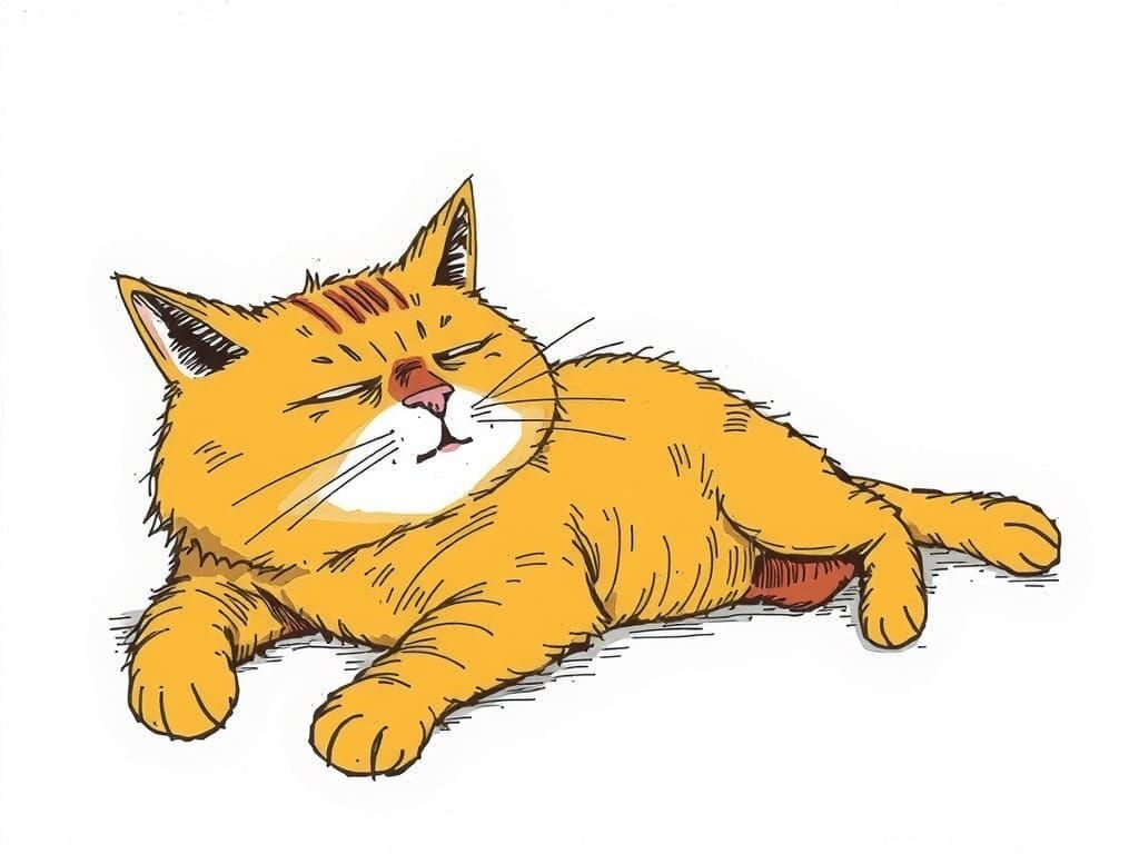 Lazy Orange Tabby Cat Relaxing on White Background