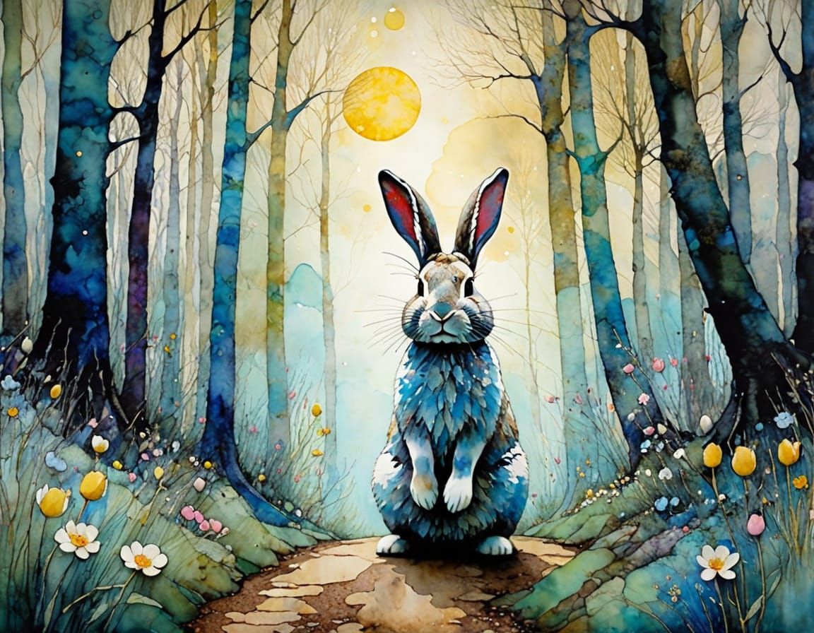 Easter Bunny in Whimsical Woodland Scene