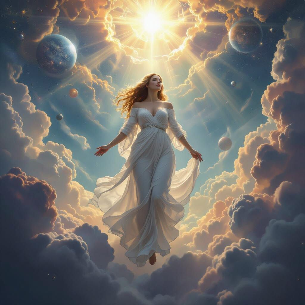 Ethereal Woman Ascends to Heaven in Renaissance Style