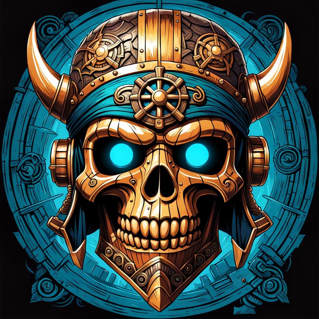 Airship Pirate Tiki Helmet Comic Book Art