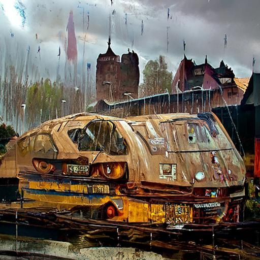 Rainy Medieval City Street Scene