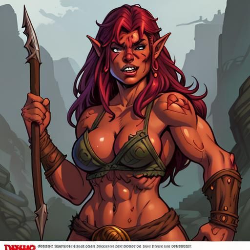 Half-Orc Barbarian Woman in Comic Book Style